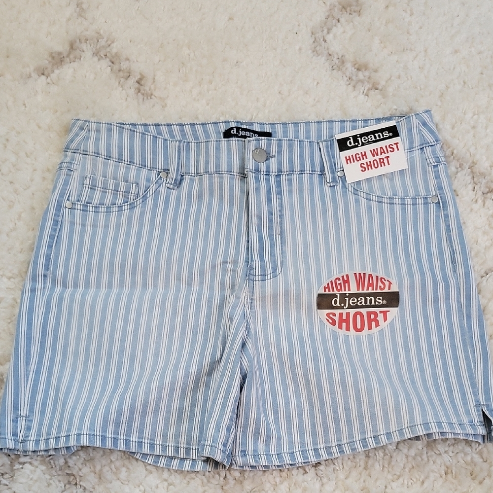 D. Jeans Women's Light Blue Striped High Waist Shorts
